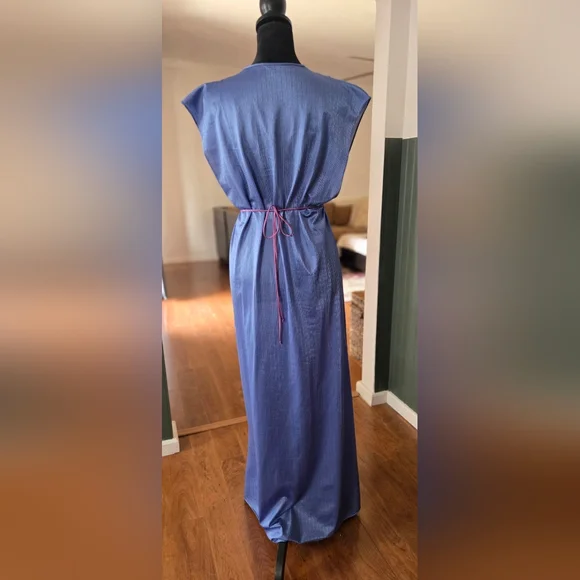 Vintage Tom Bezduda for Barad & Co Long House Dress Nightgown M Blue Quilted - Picture 2 of 3